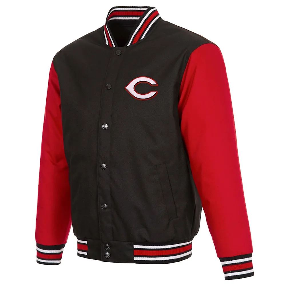 Varsity Cincinnati Reds Black and Red Poly Twill Jacket