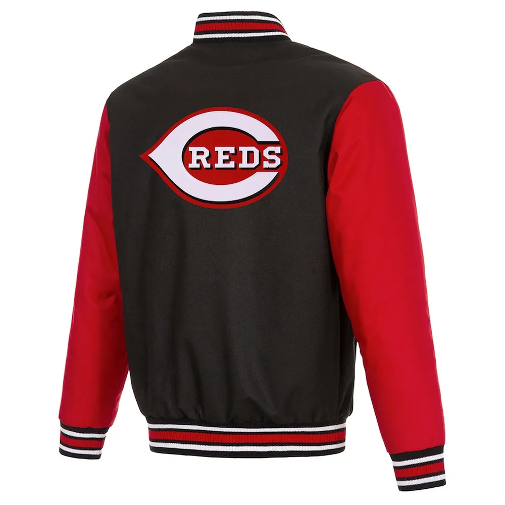 Varsity Cincinnati Reds Black and Red Poly Twill Jacket