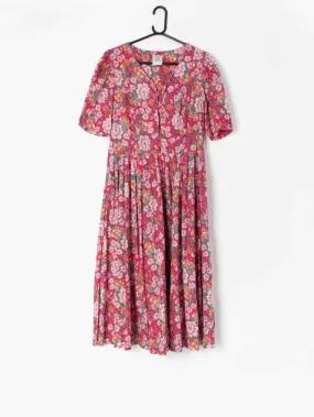 Vintage Laura Ashley floral dress in deep pink with pale pink flowers – UK Size 14