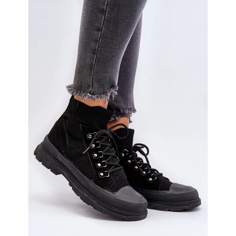 Women's Sneakers With Elastic Upper Black Kalyne