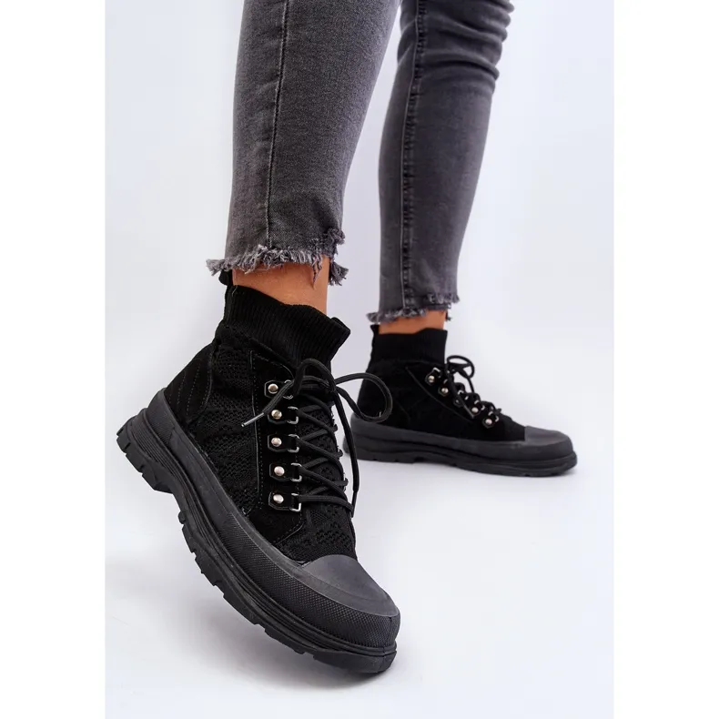 Women's Sneakers With Elastic Upper Black Kalyne