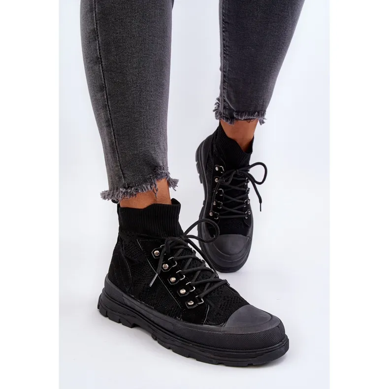 Women's Sneakers With Elastic Upper Black Kalyne