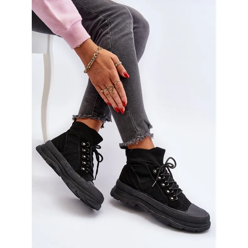 Women's Sneakers With Elastic Upper Black Kalyne