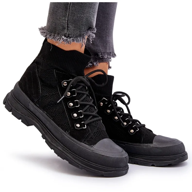 Women's Sneakers With Elastic Upper Black Kalyne