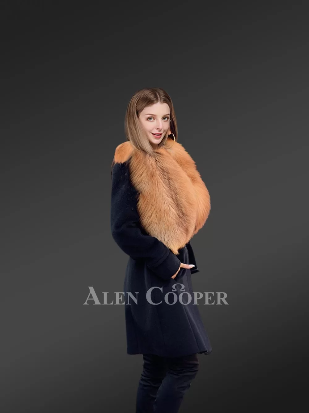 Woolen Long Coat with Fur Accentuation