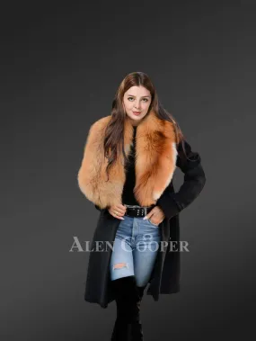 Woolen Long Coat with Fur Accentuation