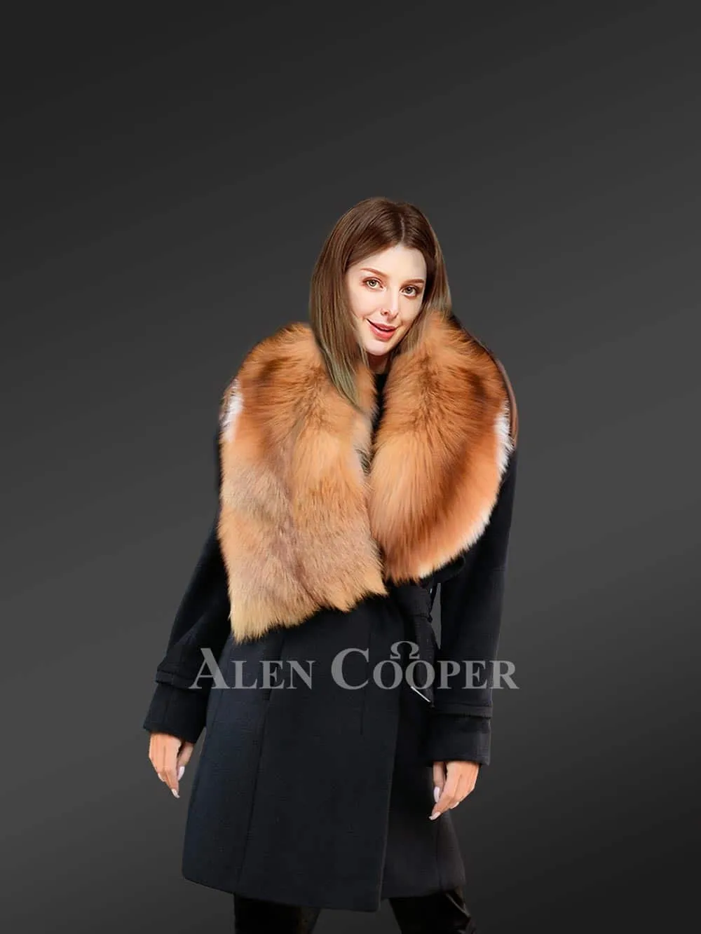 Woolen Long Coat with Fur Accentuation