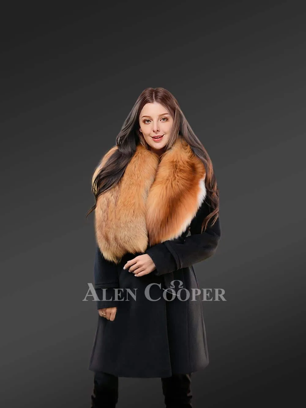 Woolen Long Coat with Fur Accentuation