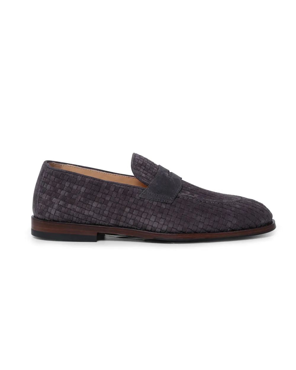 Woven Suede Penny Loafer in Seal Grey