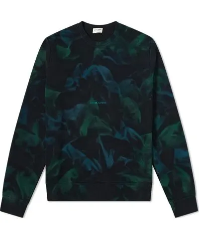 Yves Saint Laurent Men's Archive Logo Tie Dye Crew Sweat Black & Green